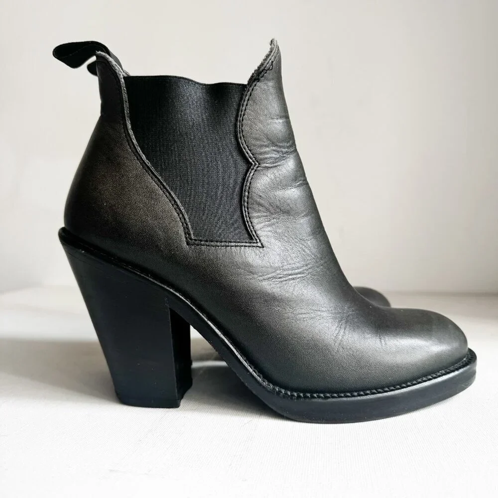 ACNE Black Gunmetal Grey Short leather Booties 38